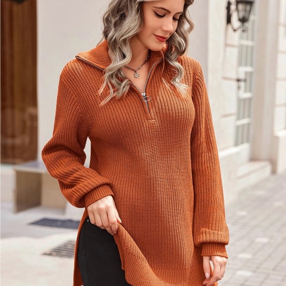 Zeagoo Women's Sweaters Quarter Zip Pullover Long Oversized Knit Sweater-Medium - Picture 2 of 7